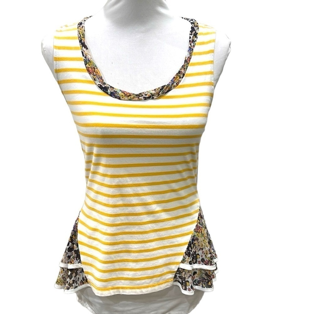 Anthropologie Postmark Layered Peplum Stripe and Floral Tank Top SZ XS